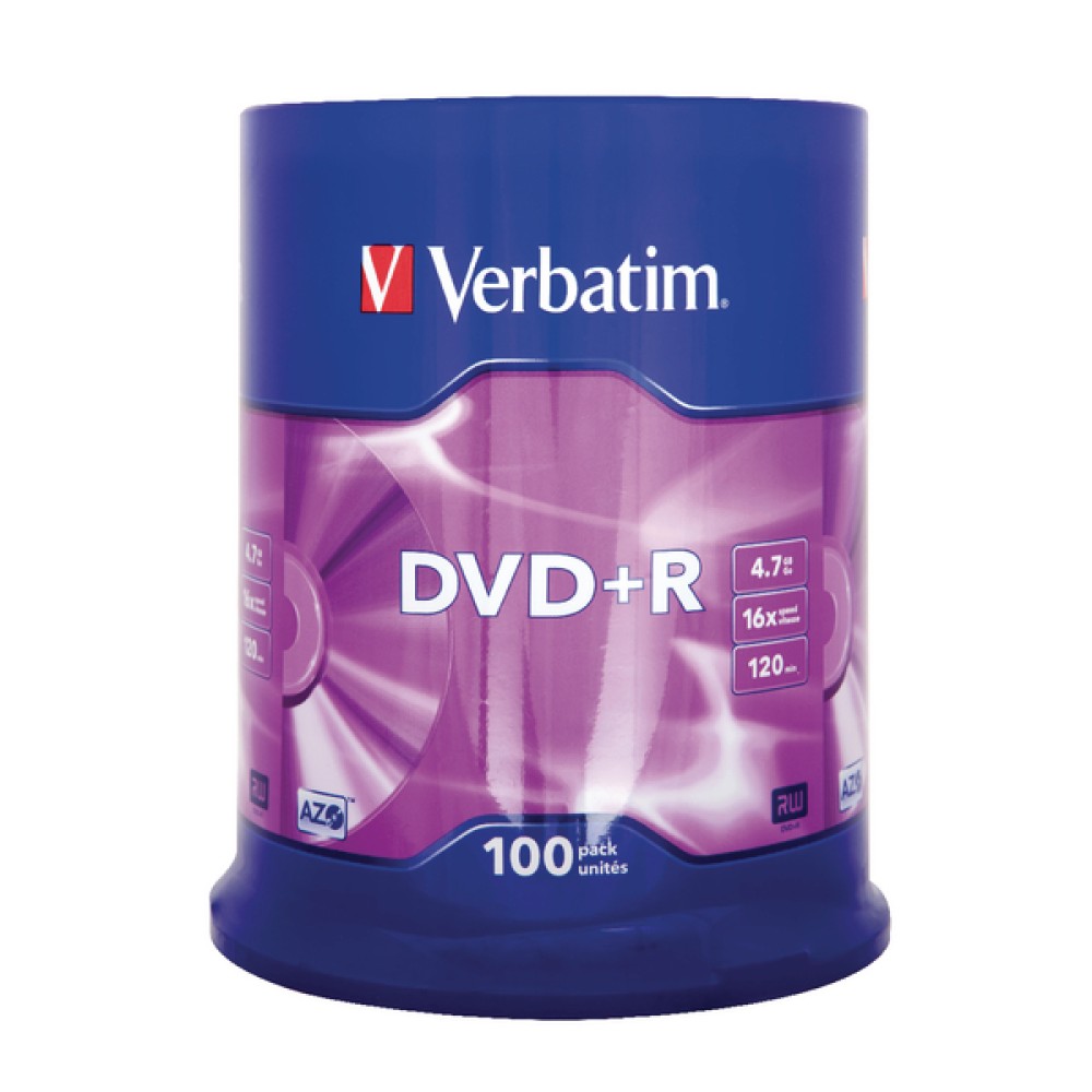 Verbatim DVD+R 16x Speed Spindle 4.7GB (100 Pack) 43551