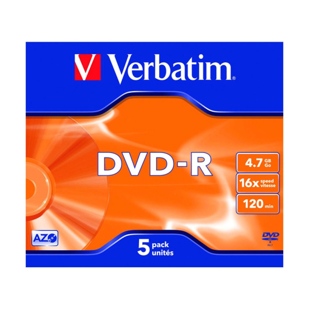 Verbatim 4.7GB 16x Speed Jewel Case DVD-R (5 Pack) 43519