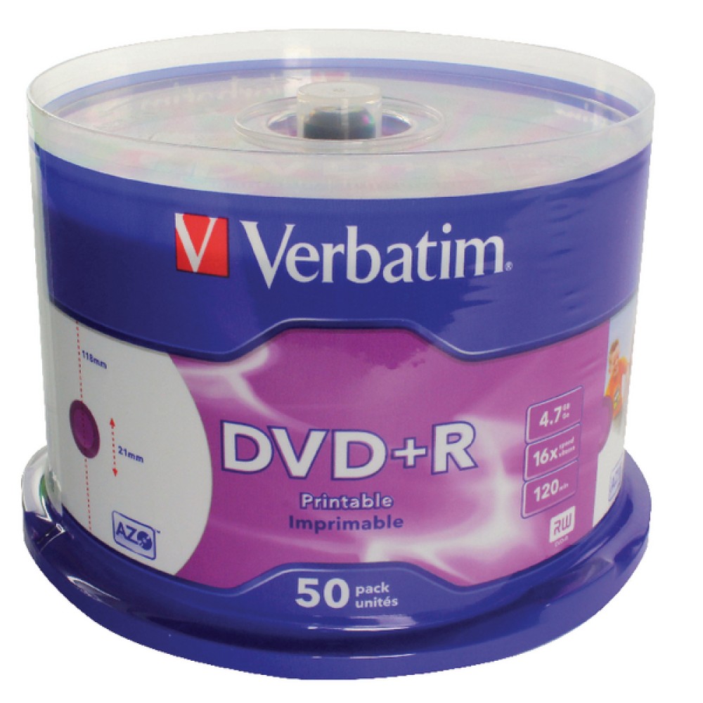 Verbatim DVD+R 16X 4.7GB Spindle (50 Pack) 43512