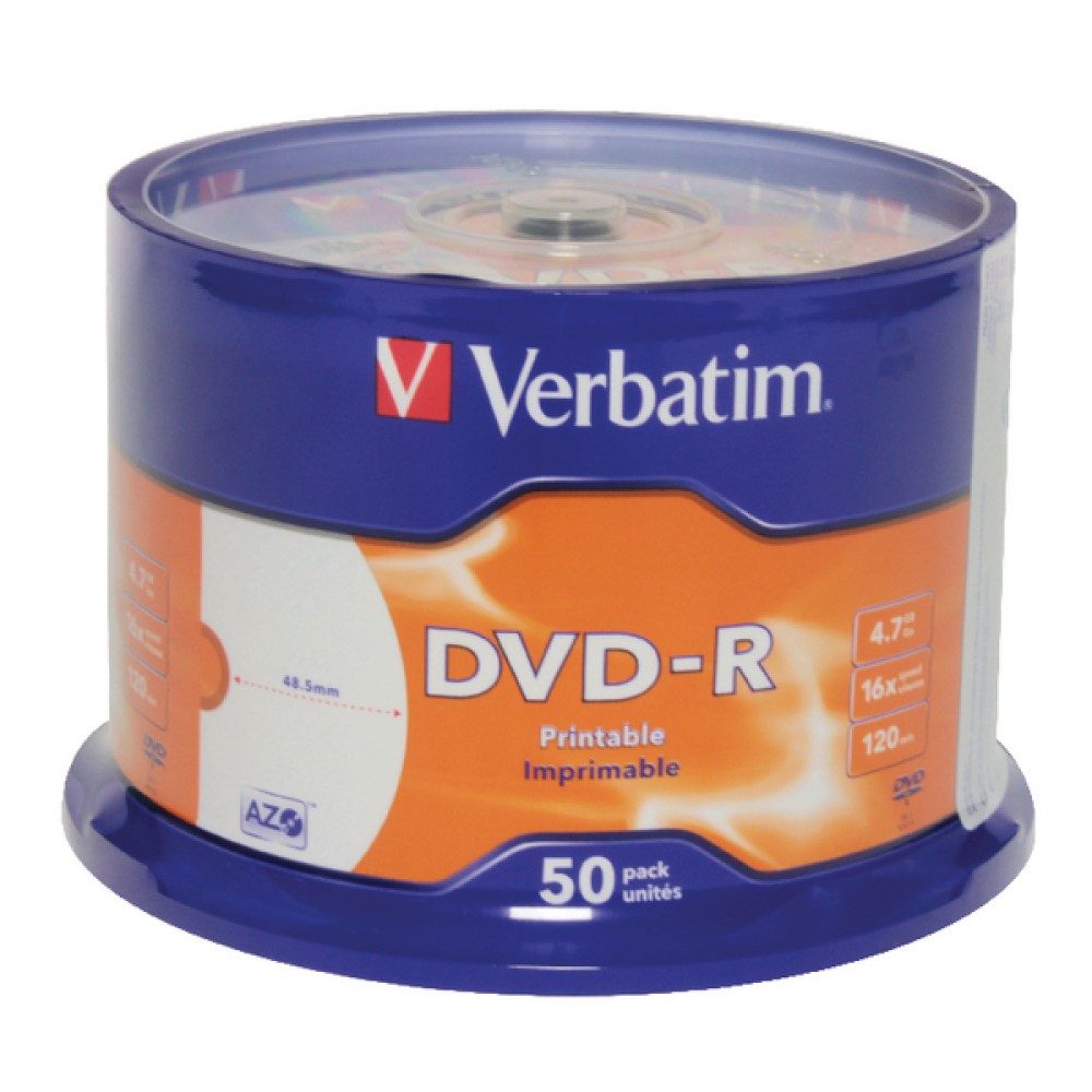 Verbatim 4.7GB 4x Speed Spindle DVD-R (50 Pack) 43533