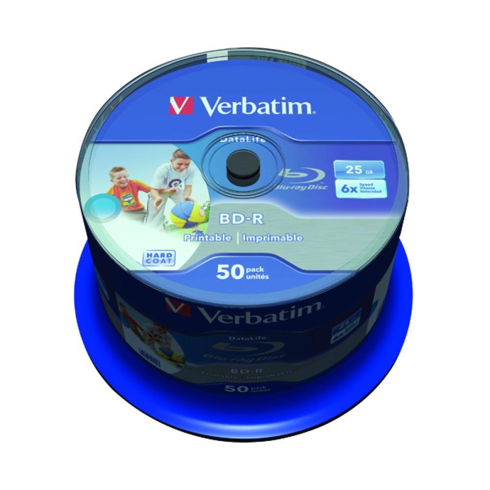 Verbatim Blu-ray BD-R 25 GB 6x Printable Spindle (50 Pack) 43812
