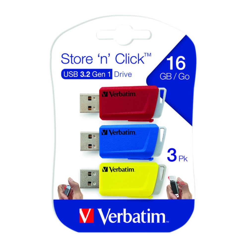 Verbatim Store and Click USB 3.2 16GB (3 Pack) 49306