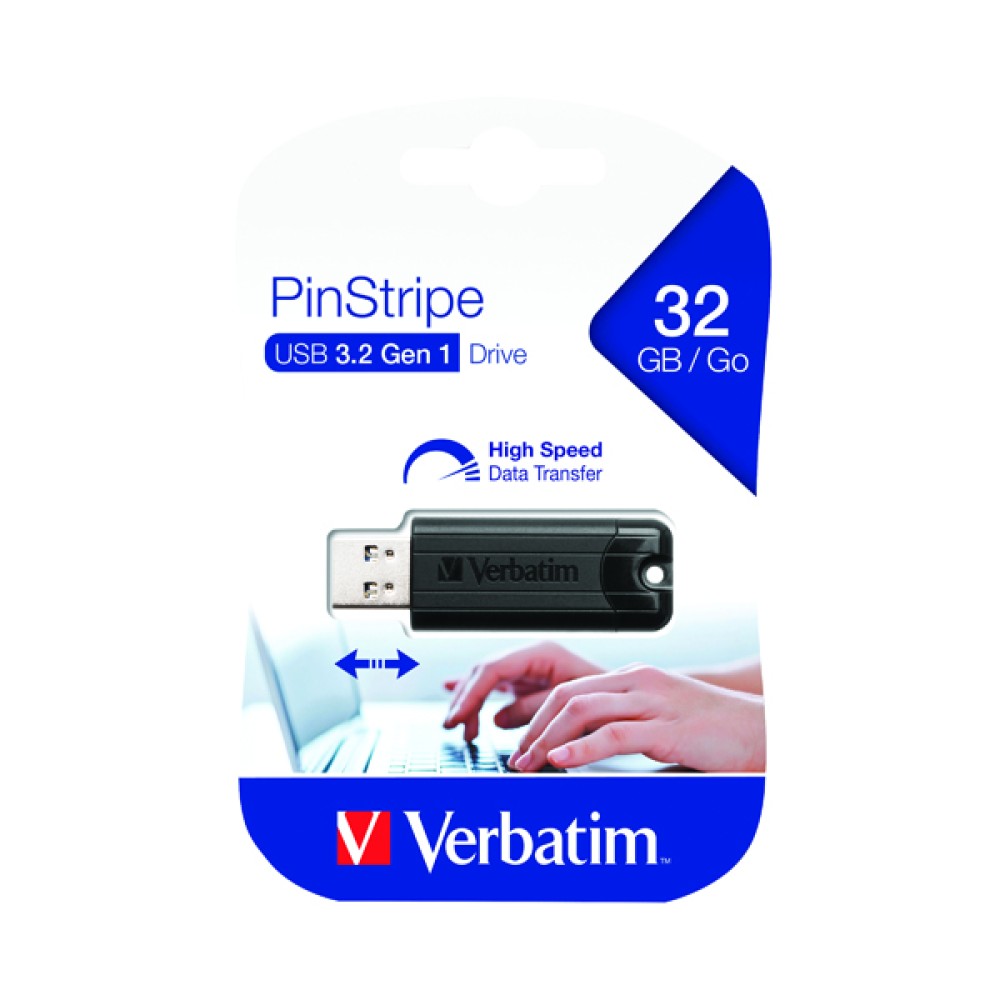 Verbatim Black Pinstripe 32GB USB 3.0 Flash Drive 49317