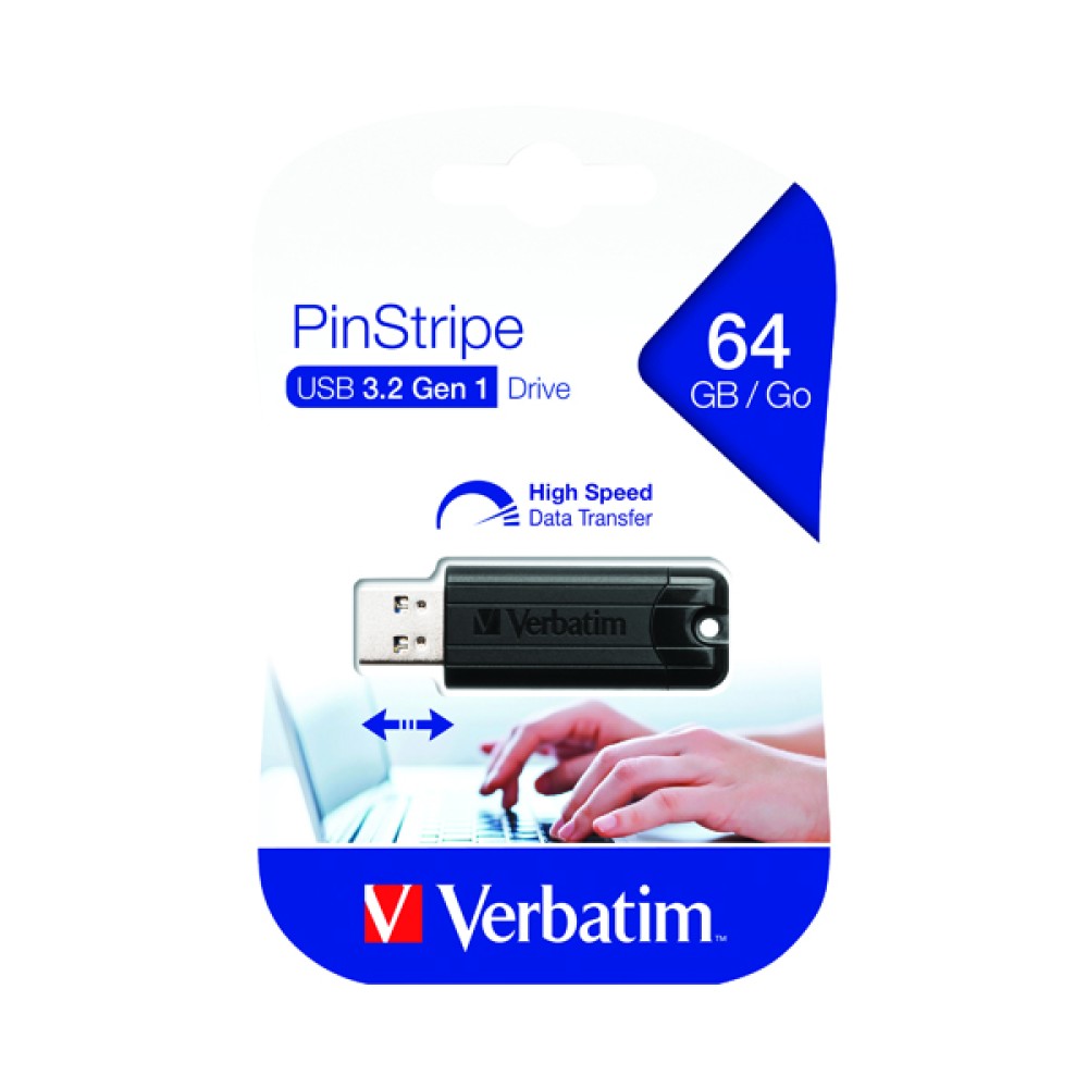 Verbatim Black Pinstripe 64GB USB 3.0 Flash Drive 49318