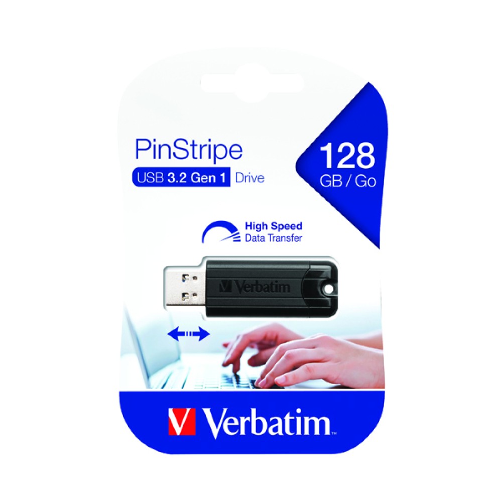 Verbatim Black Pinstripe 128GB USB 3.0 Flash Drive 49319