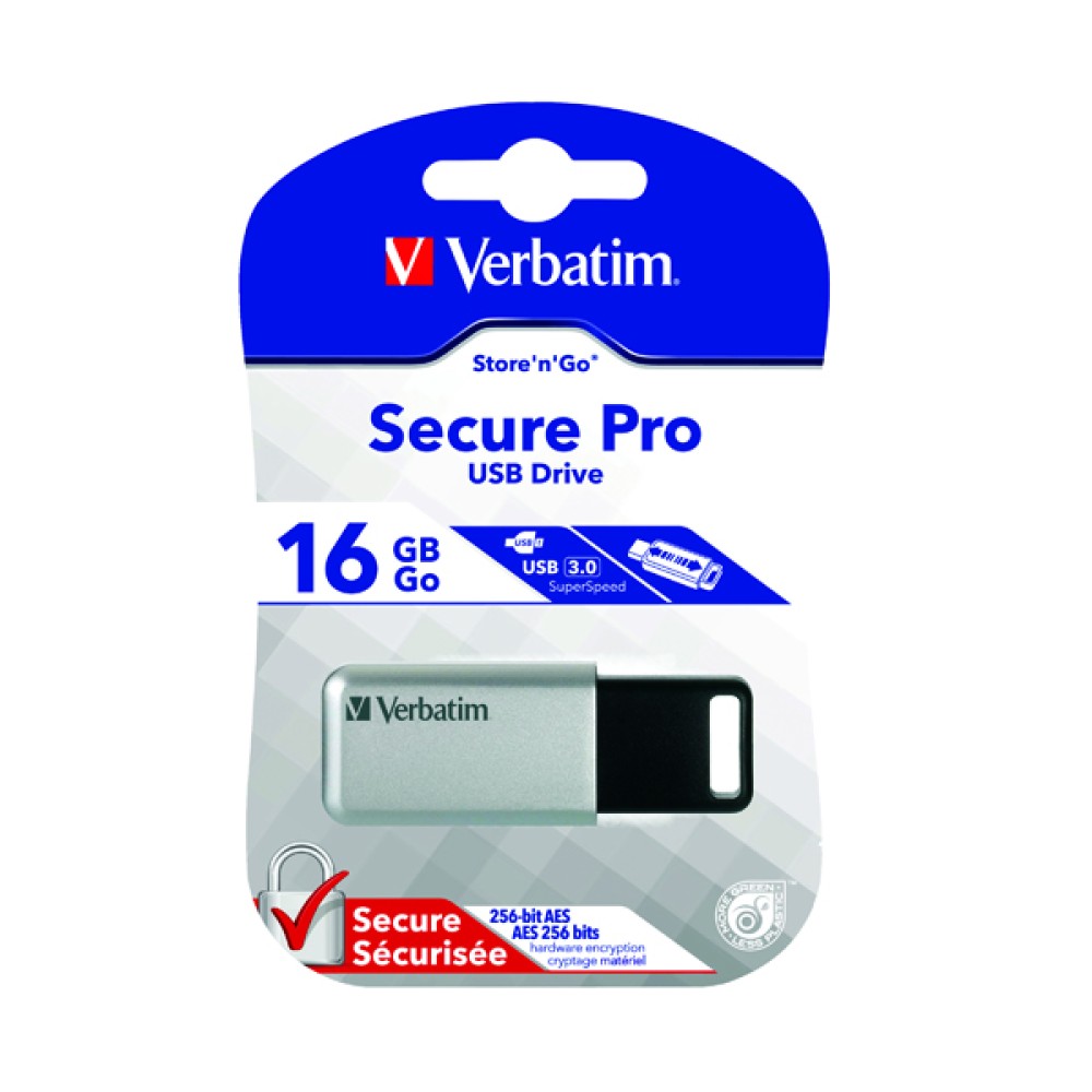 Verbatim Silver/Black Secure Pro USB 3.0 Flash Drive 16GB 98664