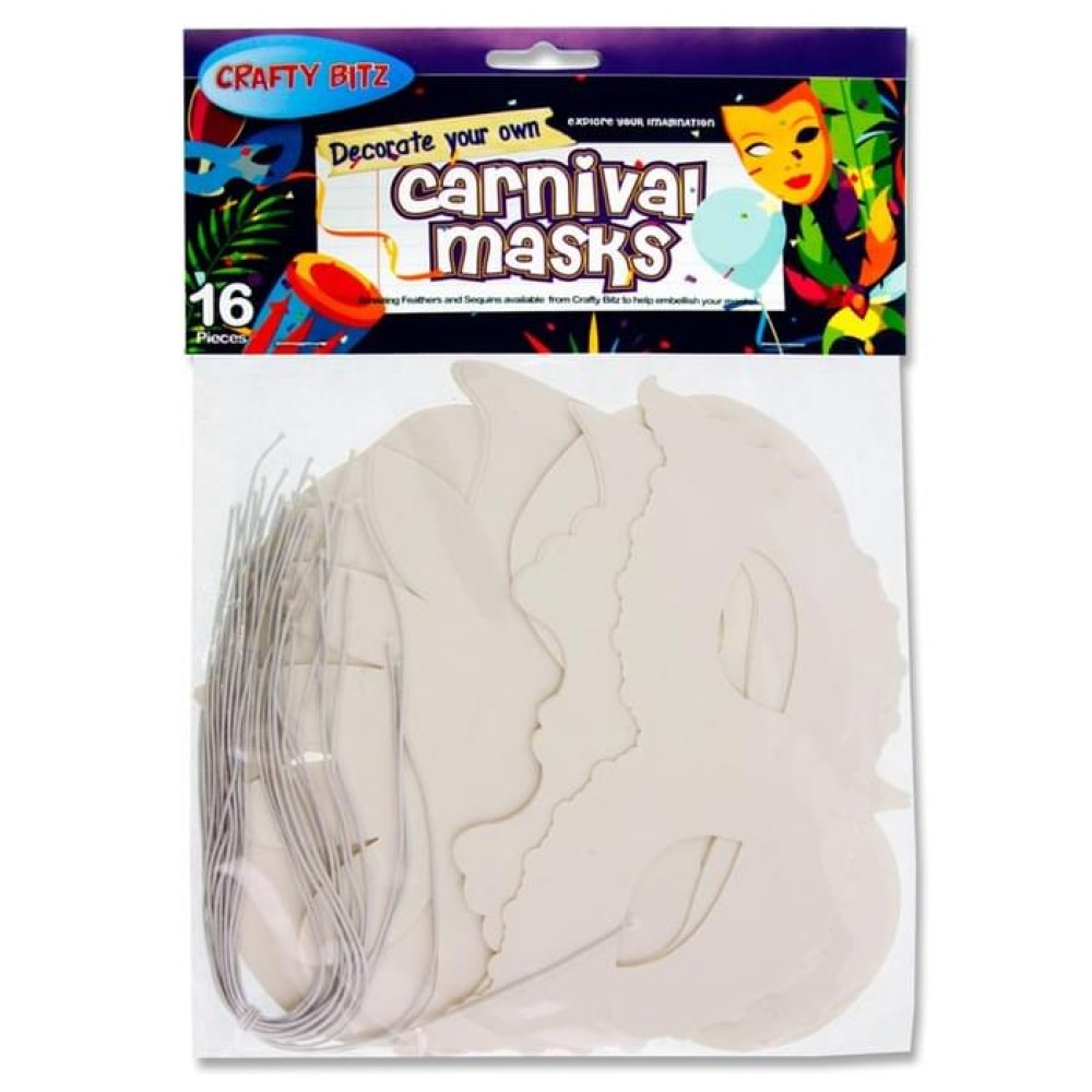 CRAFTY BITZ PKT.16 DECORATE YOUR OWN MASKS - CARNIVAL MASKS