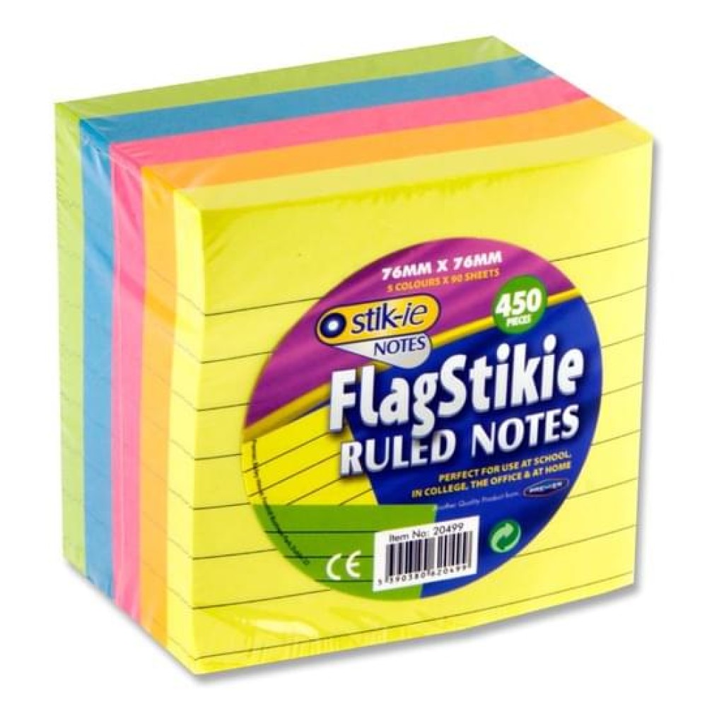 STIK-IE 450 pce FLAGSTIKIE RULED NOTES 76mmX76mm