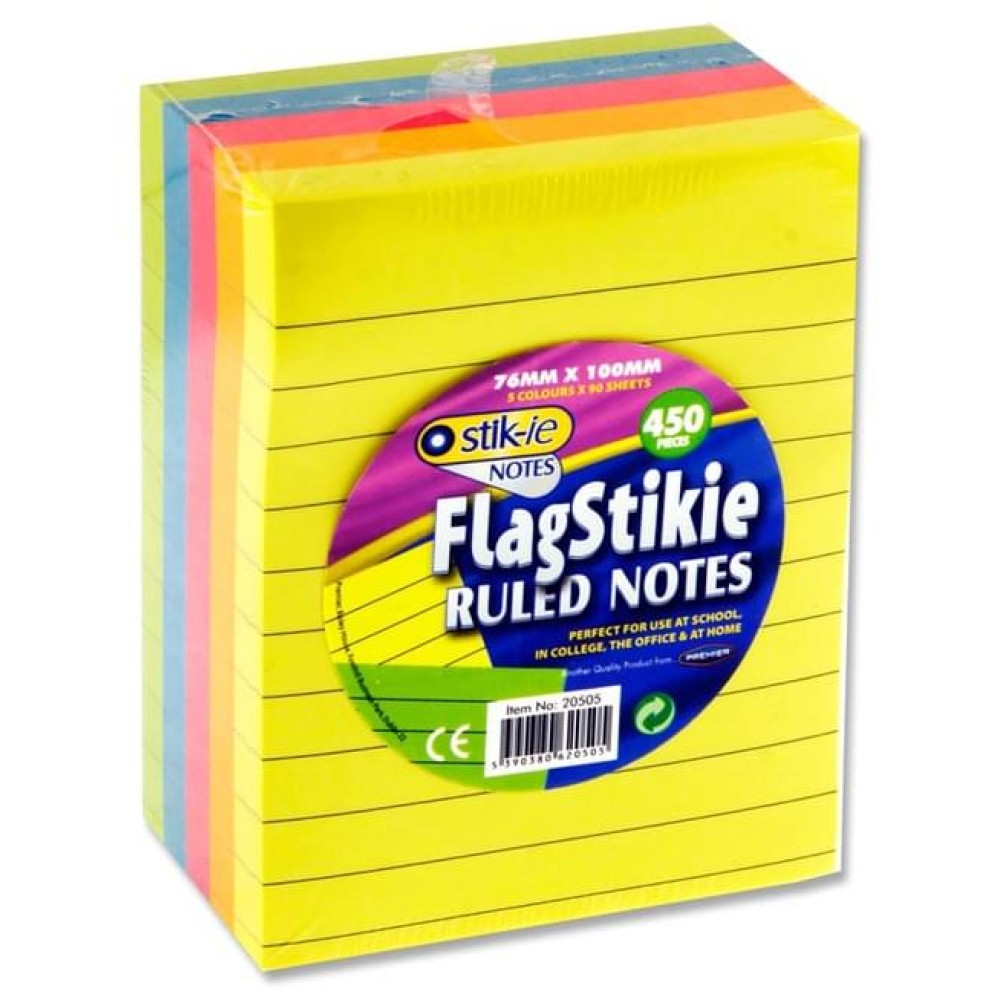 Stik-ie - 450 pce Flagstikie Ruled Notes (76mmX100mm)