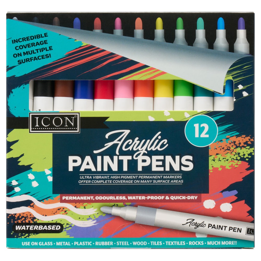 Icon Acrylic Paint Pens - Pack of 12 - Water based