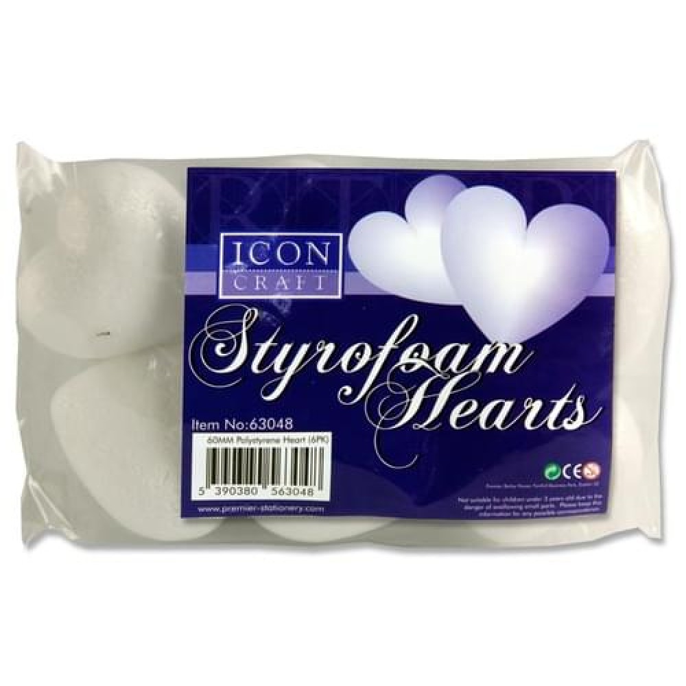 ICON CRAFT PKT.6 STYROFOAM HEARTS 60mm