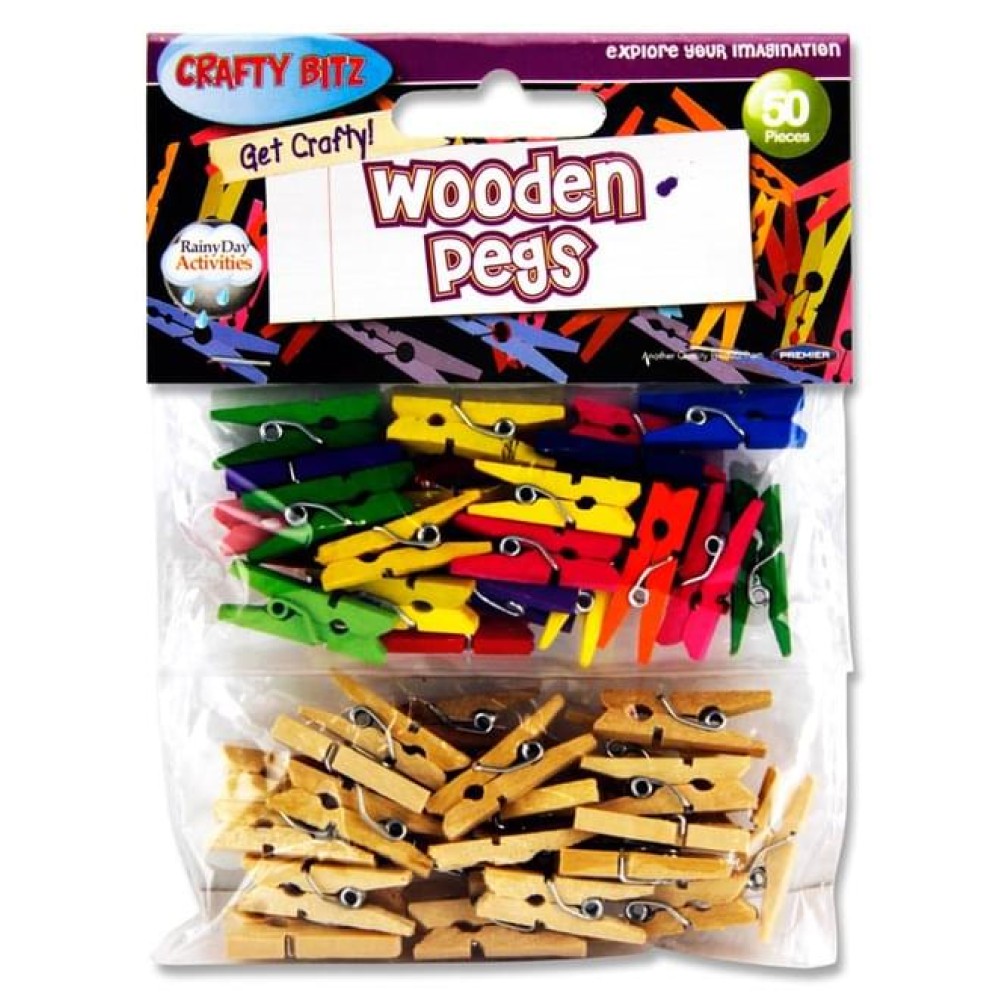 CRAFTY BITZ PKT.50 ASST. WOODEN PEGS