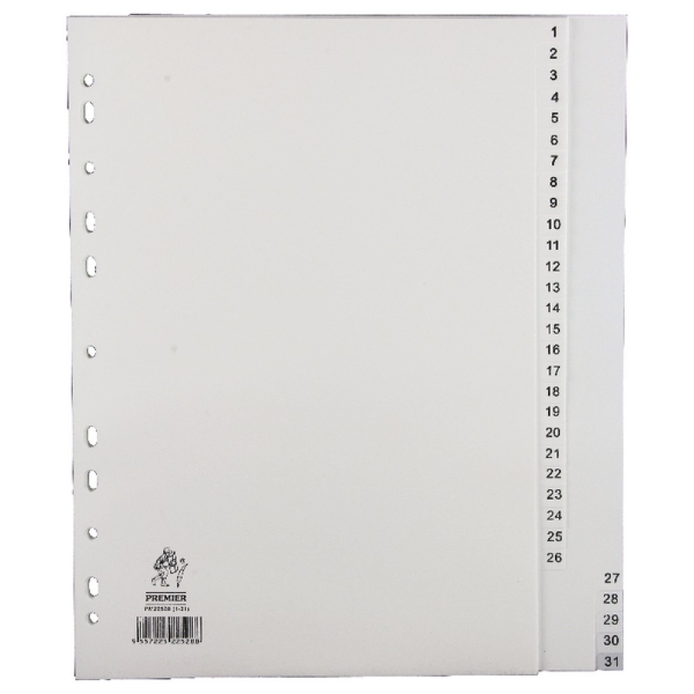 A4 White 1-31 Polypropylene Index WX01357