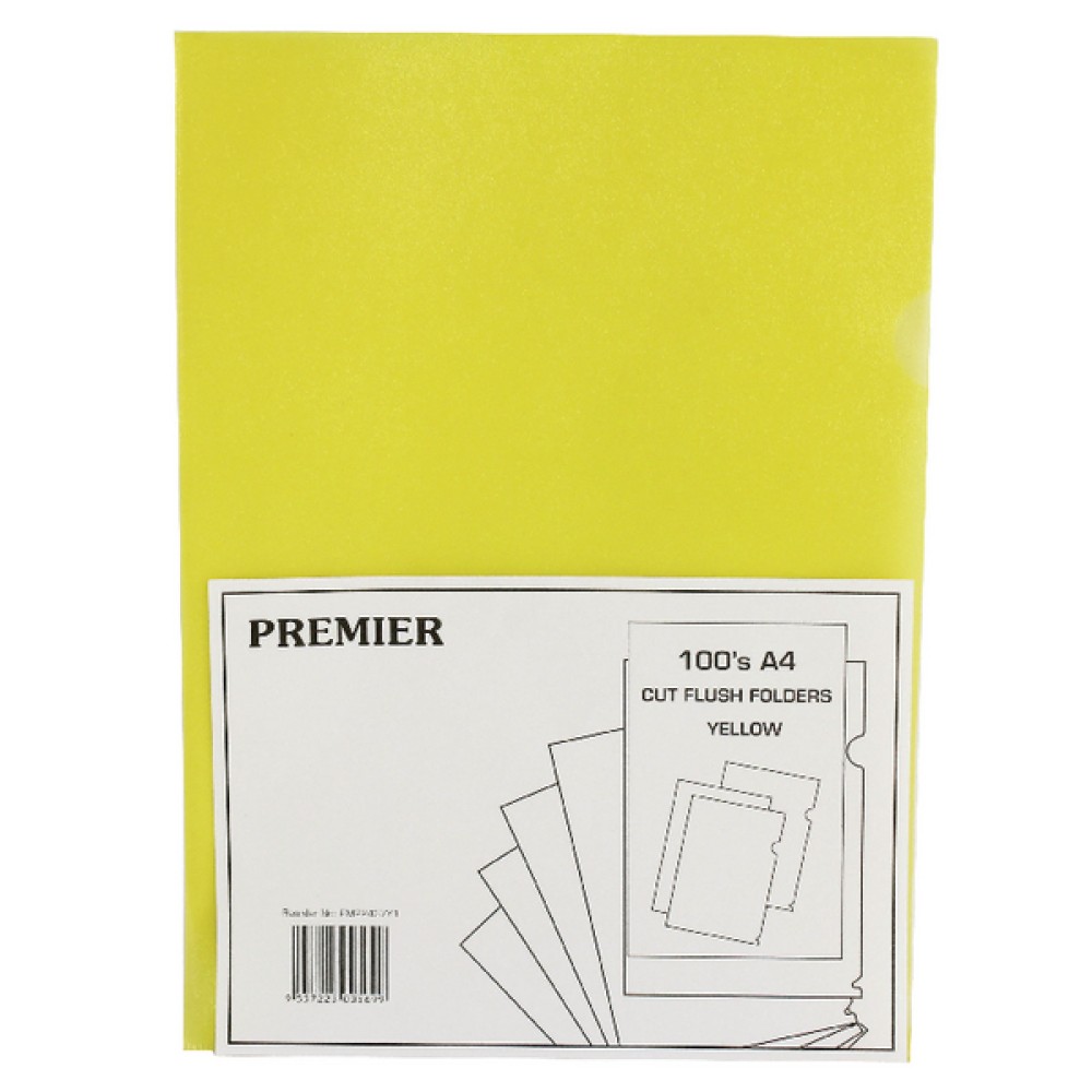 Yellow Cut Flush Folders (100 Pack) WX01487