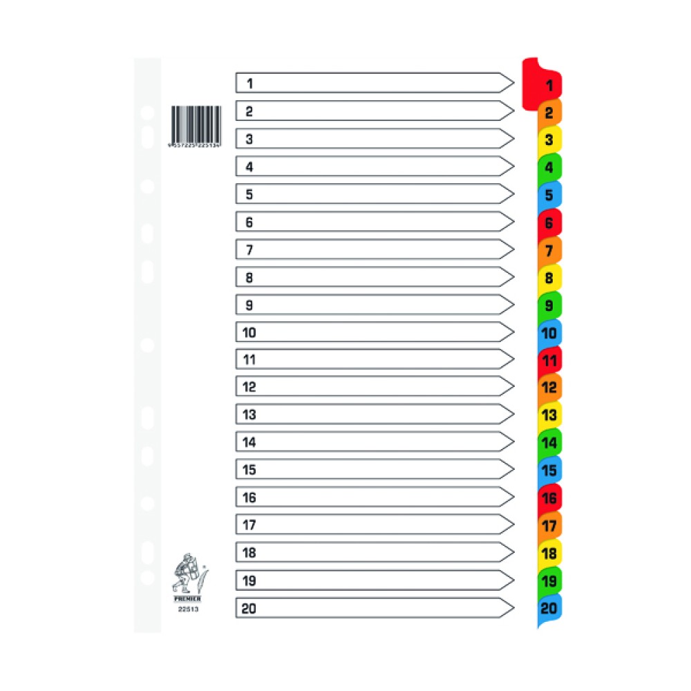 Multicoloured A4 1-20 Mylar Index WX01521