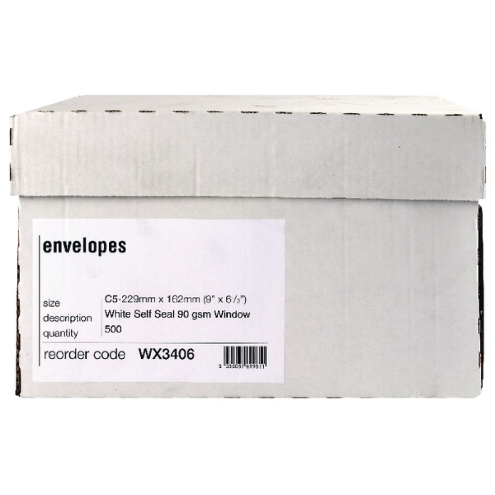 C5 Window Envelope 90gsm Self Seal White Boxed (500 Pack) WX3406