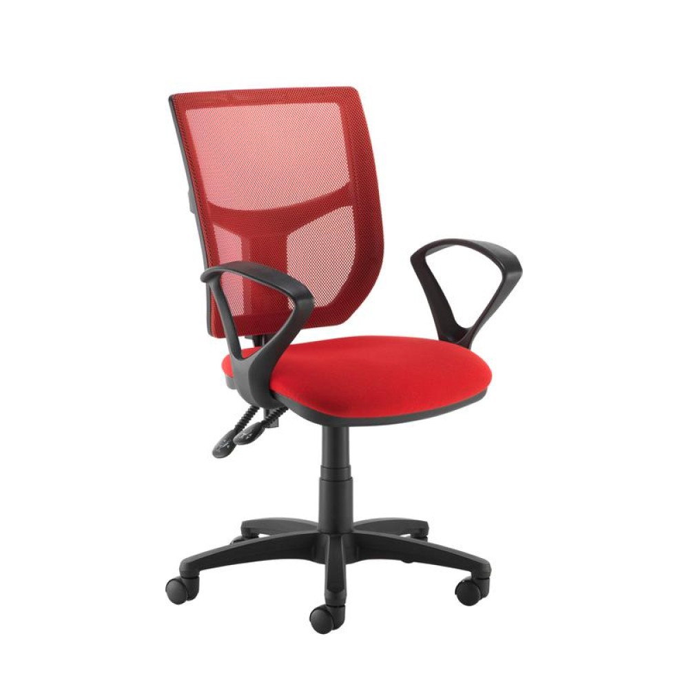 Altino coloured mesh back operators chair with fixed arms - red mesh and fabric seat