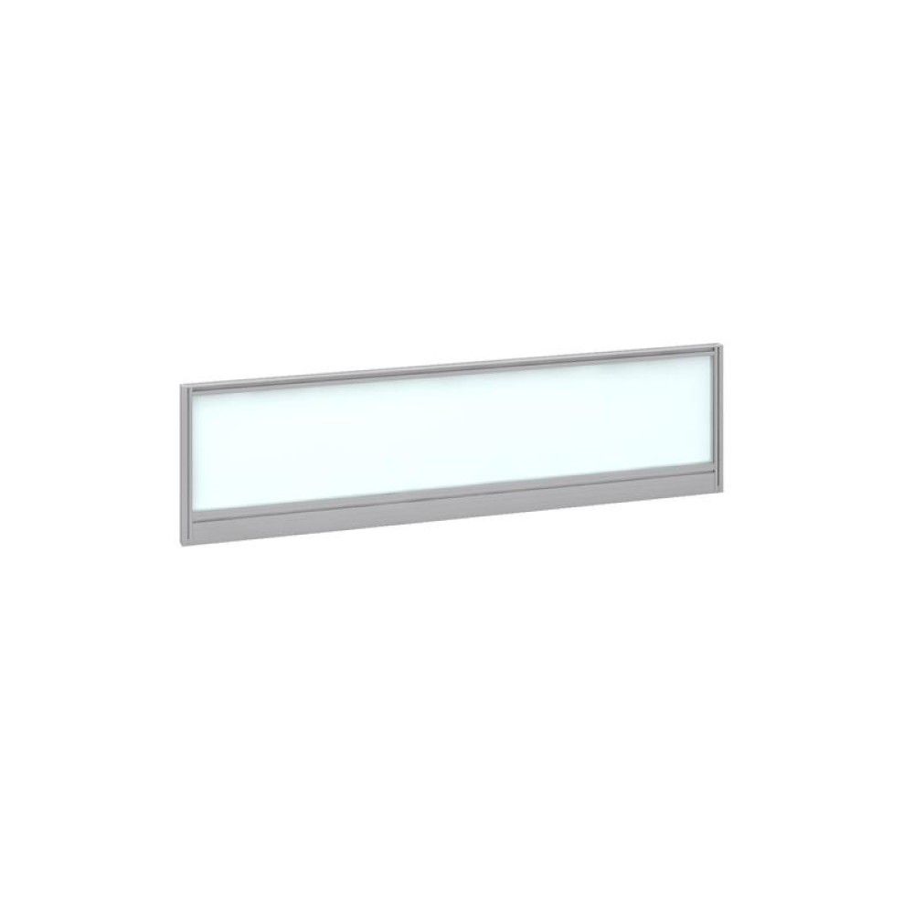 Straight glazed desktop screen 1400mm x 380mm - polar white with silver aluminium frame
