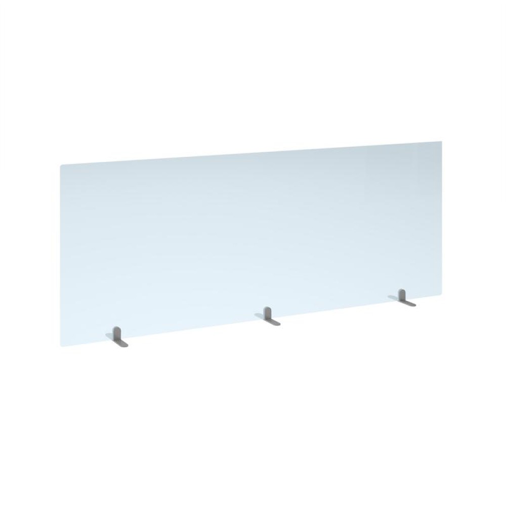 Free standing acrylic 700mm high screen with silver metal feet 1800mm wide