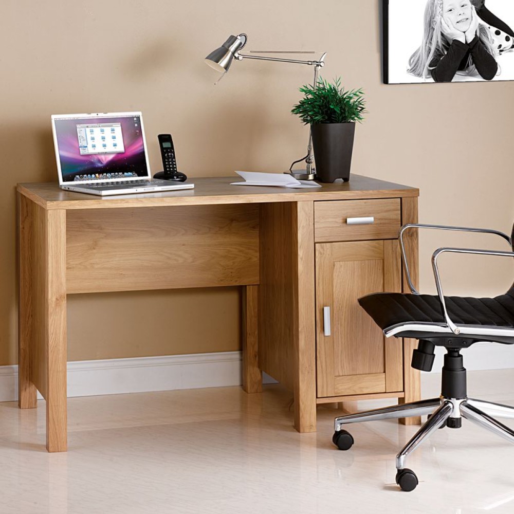 Amazon home office workstation with integrated drawer and cupboard unit - oak