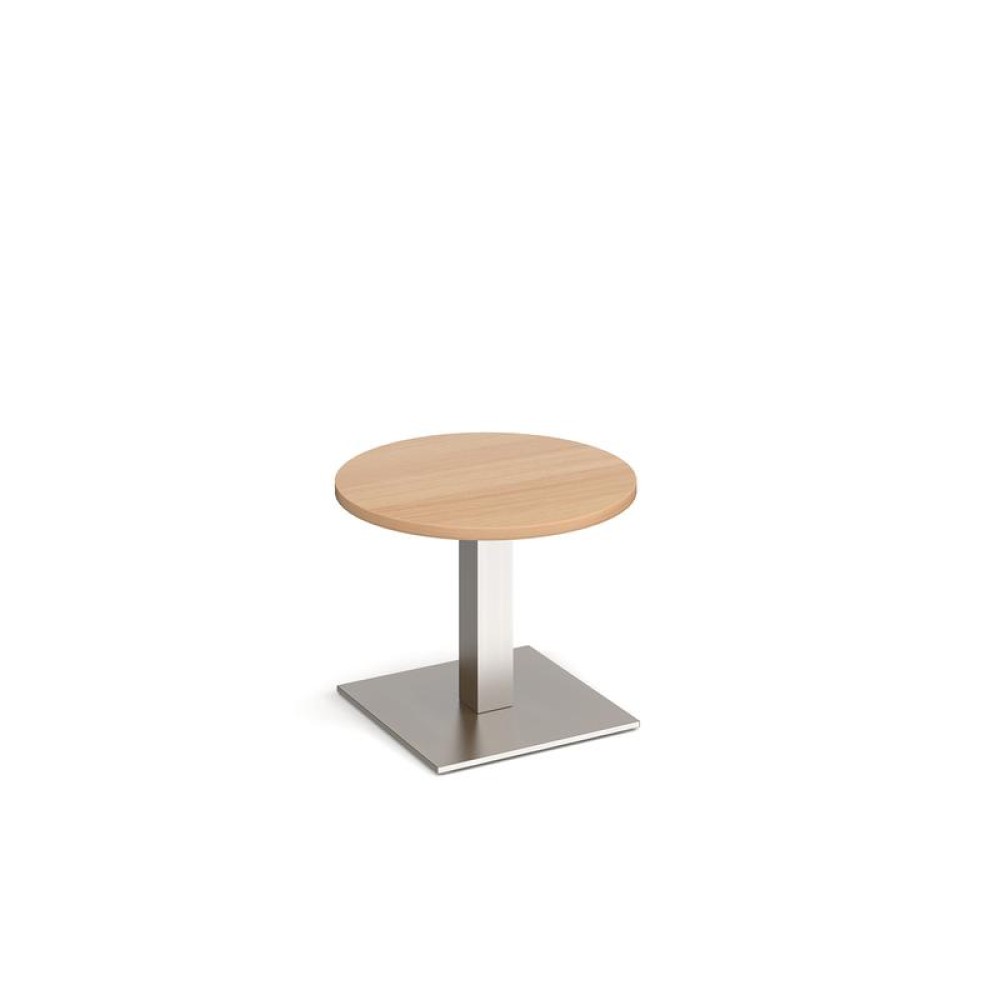 Brescia circular coffee table with flat square brushed steel base 600mm - beech