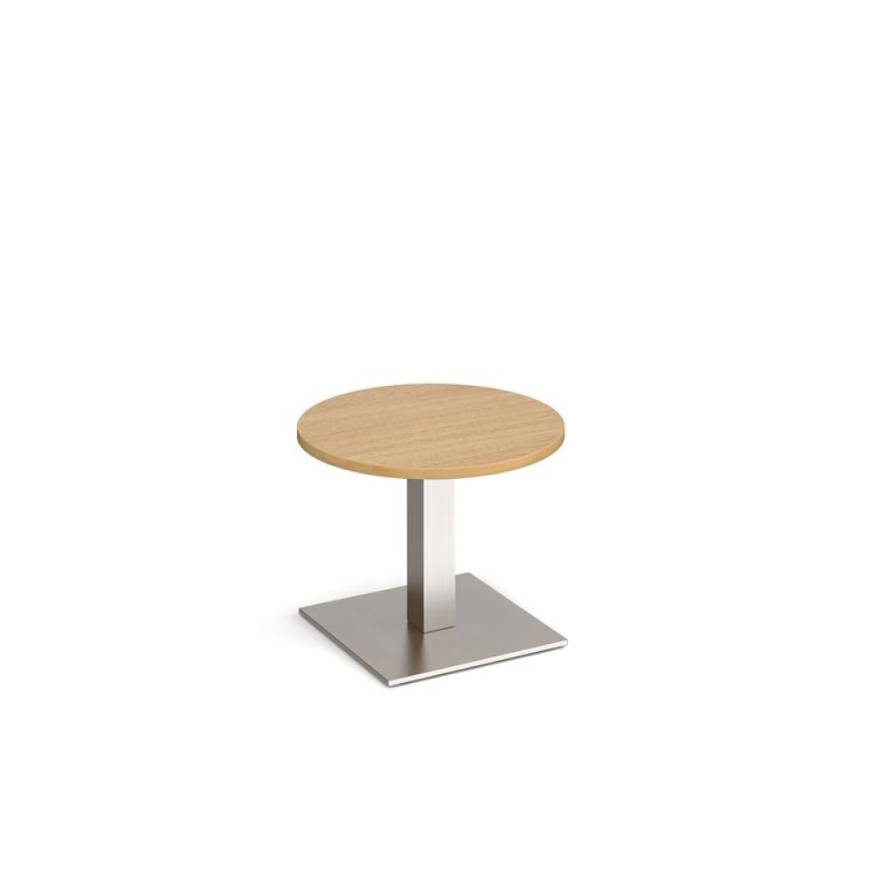 Brescia circular coffee table with flat square brushed steel base 600mm - oak