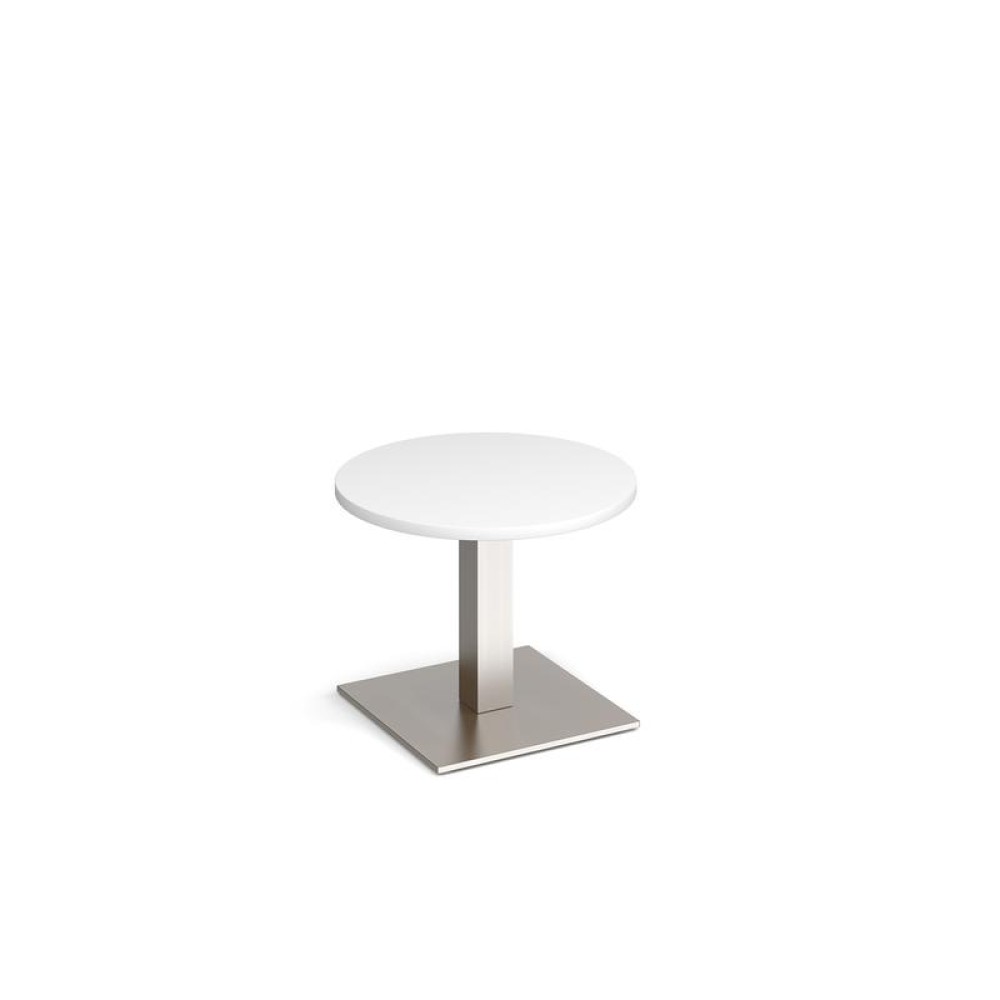 Brescia circular coffee table with flat square brushed steel base 600mm - white