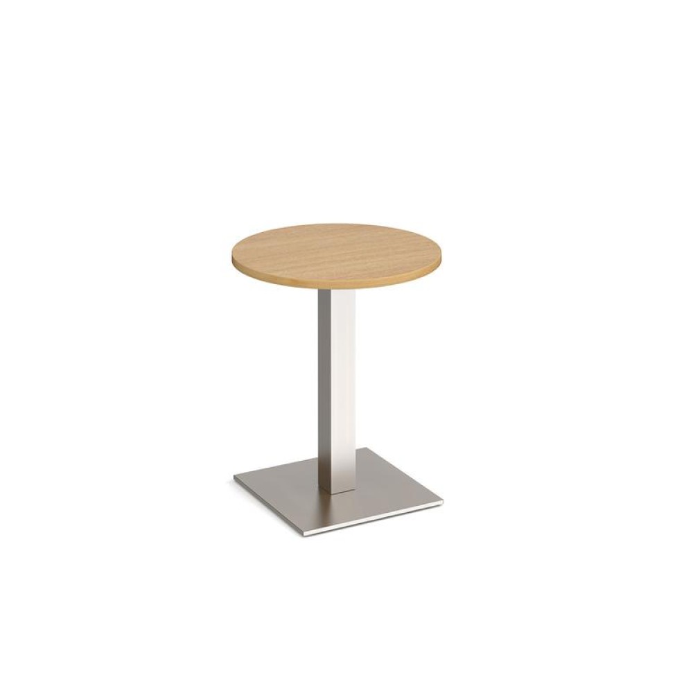 Brescia circular dining table with flat square brushed steel base 600mm - oak