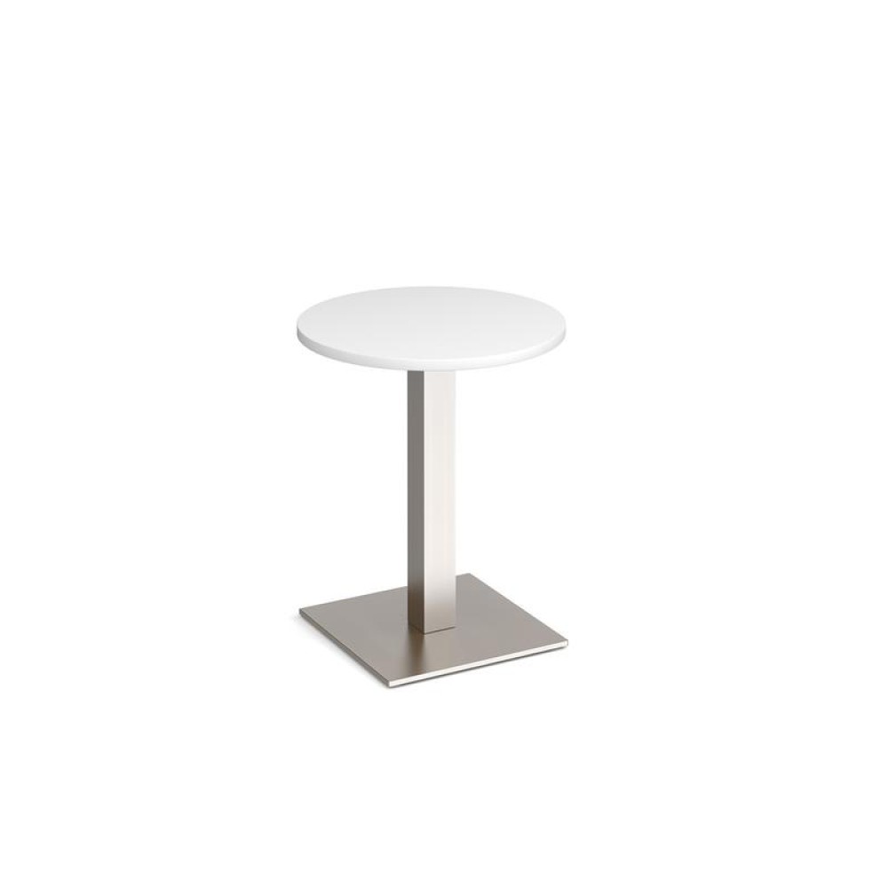 Brescia circular dining table with flat square brushed steel base 600mm - white