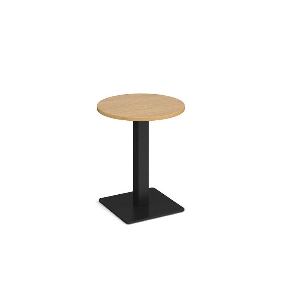 Brescia circular dining table with flat square black base 600mm - oak