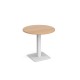 Brescia circular dining table with flat square white base 800mm - beech