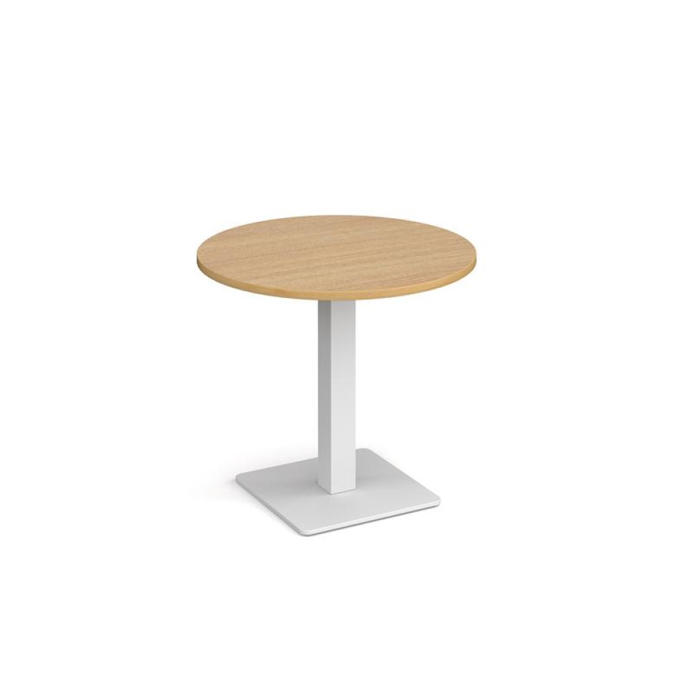 Brescia circular dining table with flat square white base 800mm - oak