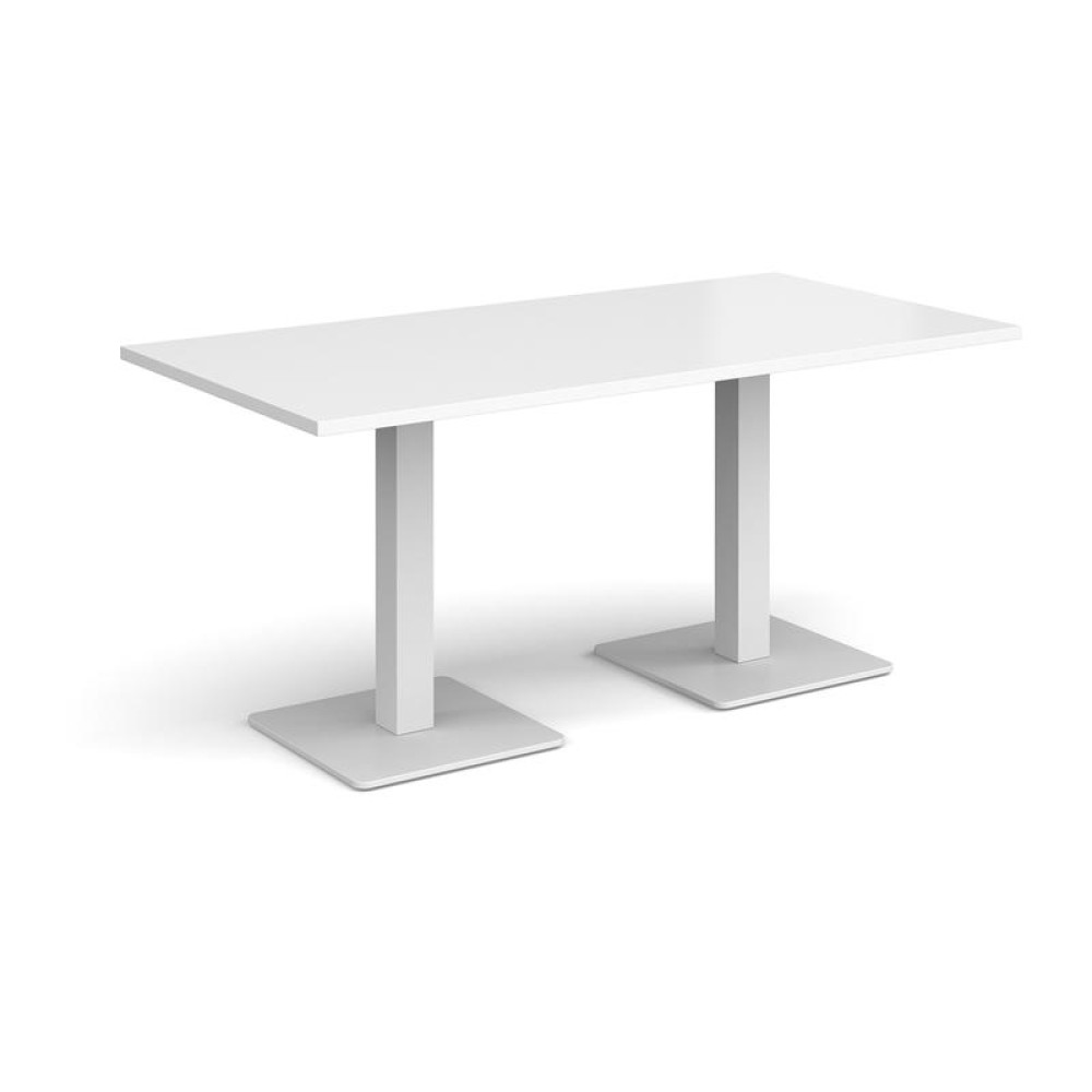 Brescia rectangular dining table with flat square white bases 1600mm x 800mm - white