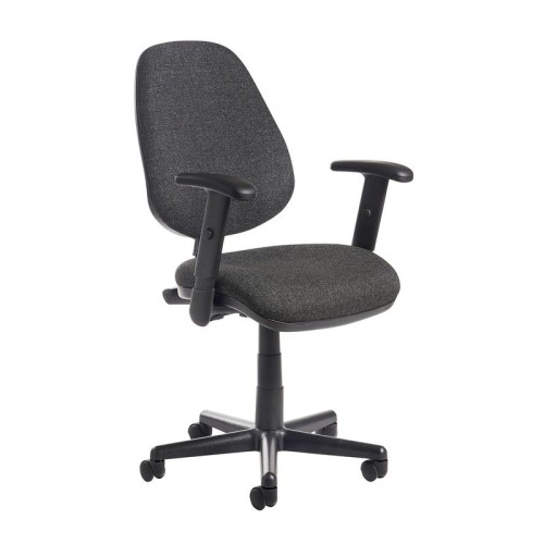 Finish: Charcoal, Arms: Height Adjustable Arms, Base Type: Black 5 Star, Back Style: Fabric