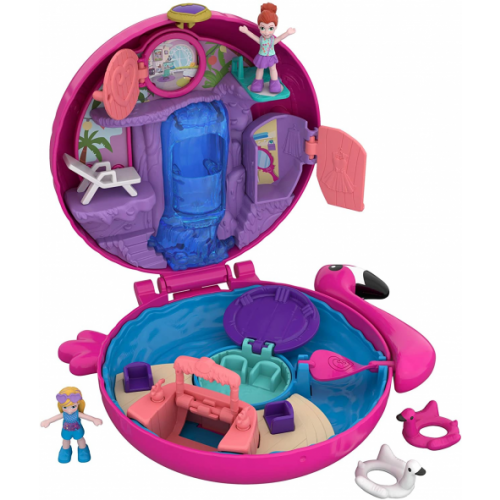 Polly Pocket Pocket World Flamingo Floatie Compact with Surprise Reveals, Micro Dolls & Accessories