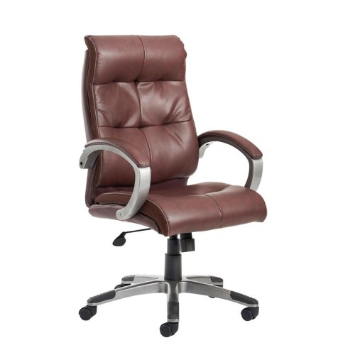 Finish: Brown, Arms: Fixed Arms, Base Type: Aluminium 5 Star, Back Style: Leather