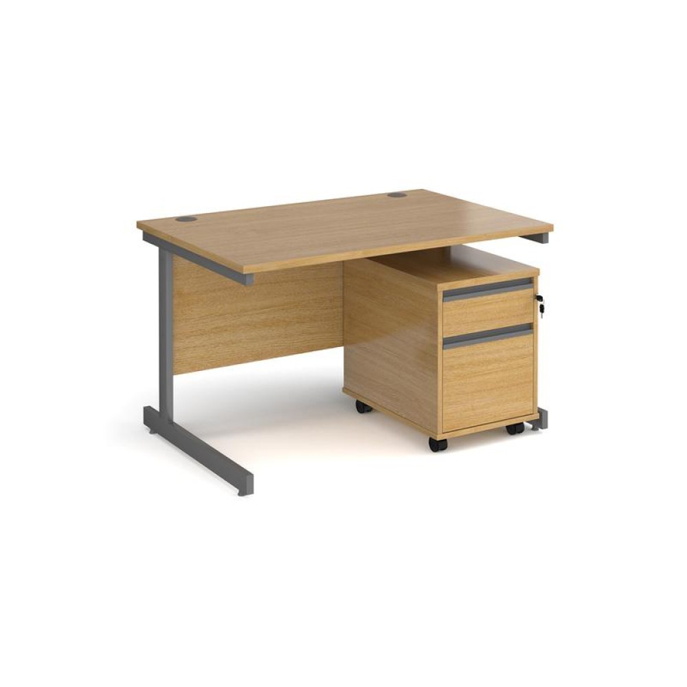 Contract 25 1200mm straight desk with graphite cantilever leg and 2 drawer mobile pedestal - oak