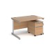 Contract 25 1200mm straight desk with silver cantilever leg and 2 drawer mobile pedestal - beech