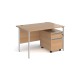 Contract 25 1200mm straight desk with silver H-frame leg and 2 drawer mobile pedestal - beech