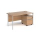 Contract 25 1400mm straight desk with silver H-frame leg and 2 drawer mobile pedestal - beech