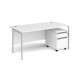 Contract 25 1600mm straight desk with silver H-frame leg and 2 drawer mobile pedestal - white