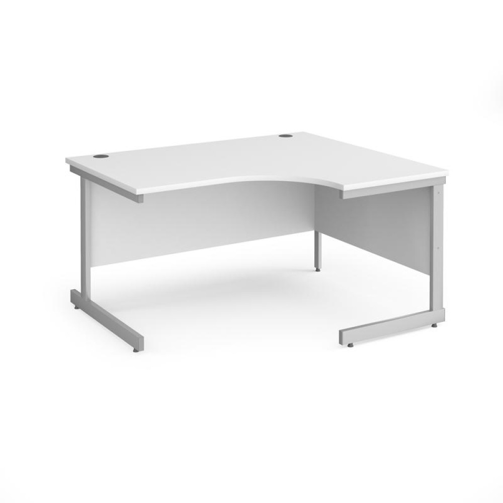 Contract 25 right hand ergonomic desk with silver cantilever leg 1400mm - white top