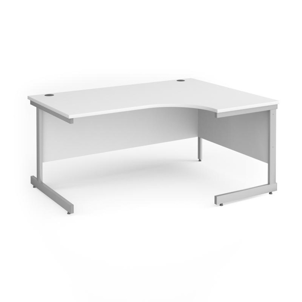 Contract 25 right hand ergonomic desk with silver cantilever leg 1600mm - white top