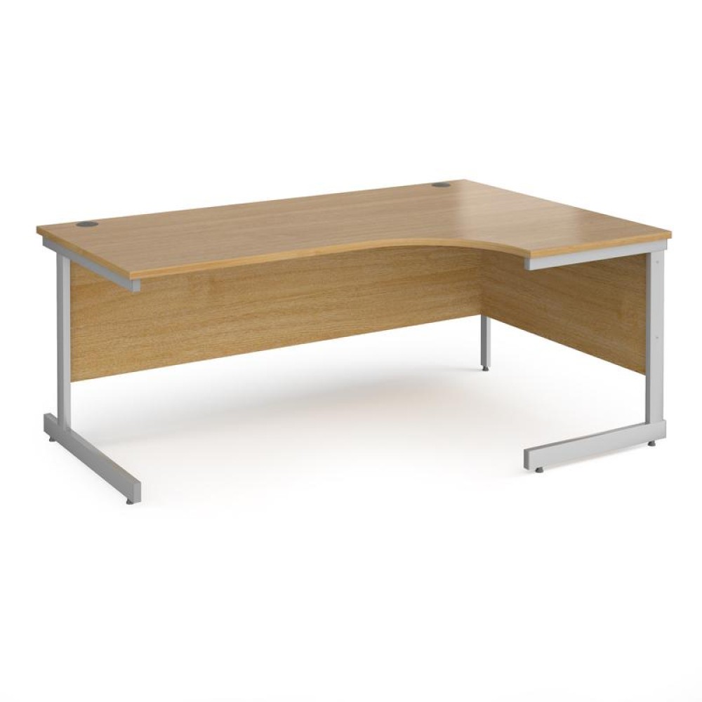 Contract 25 right hand ergonomic desk with silver cantilever leg 1800mm - oak top