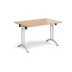 Rectangular folding leg table with silver legs and curved foot rails 1200mm x 800mm - beech