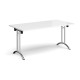 Rectangular folding leg table with chrome legs and curved foot rails 1600mm x 800mm - white