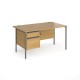 Contract 25 straight desk with 2 drawer pedestal and graphite H-Frame leg 1400mm x 800mm - oak top