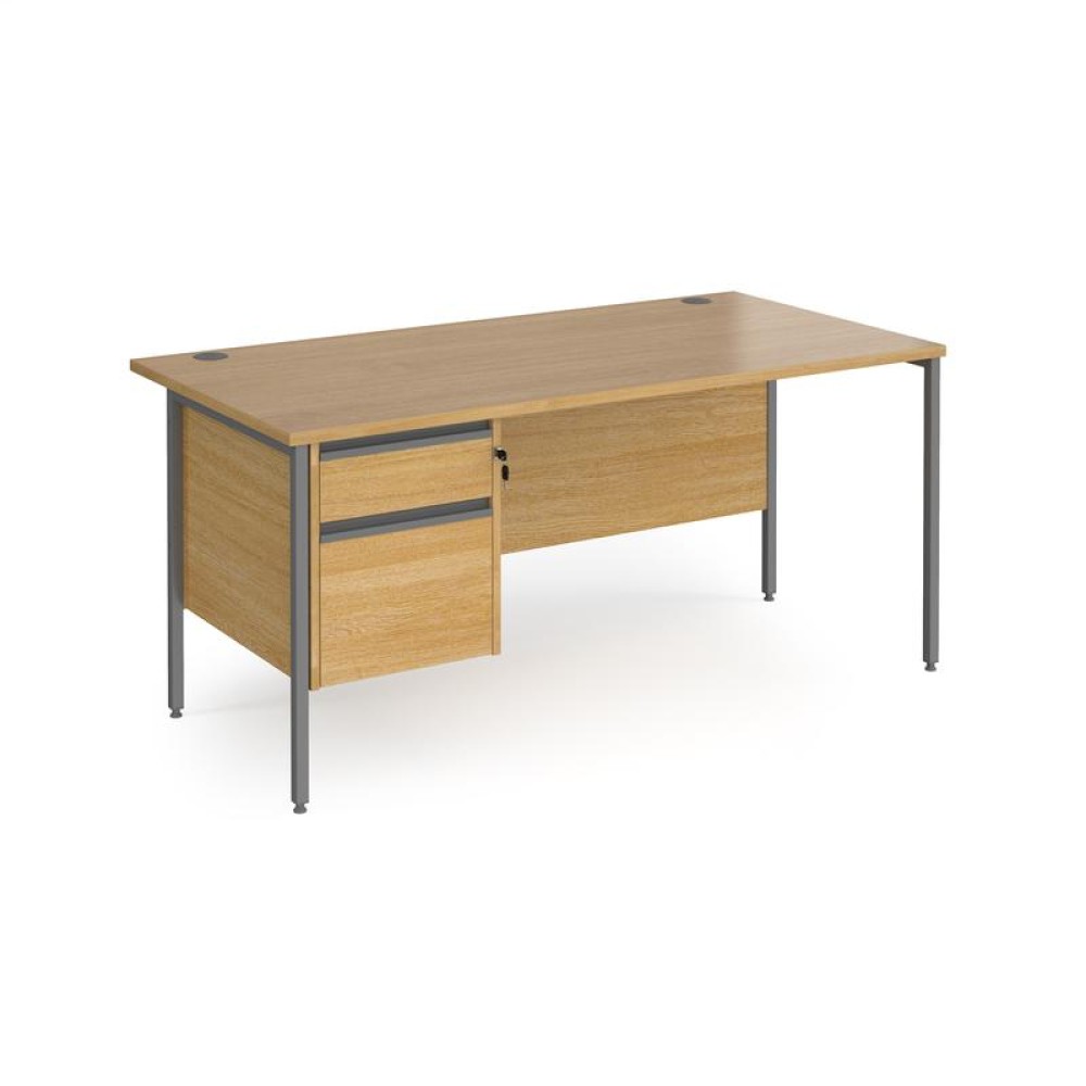 Contract 25 straight desk with 2 drawer pedestal and graphite H-Frame leg 1600mm x 800mm - oak top