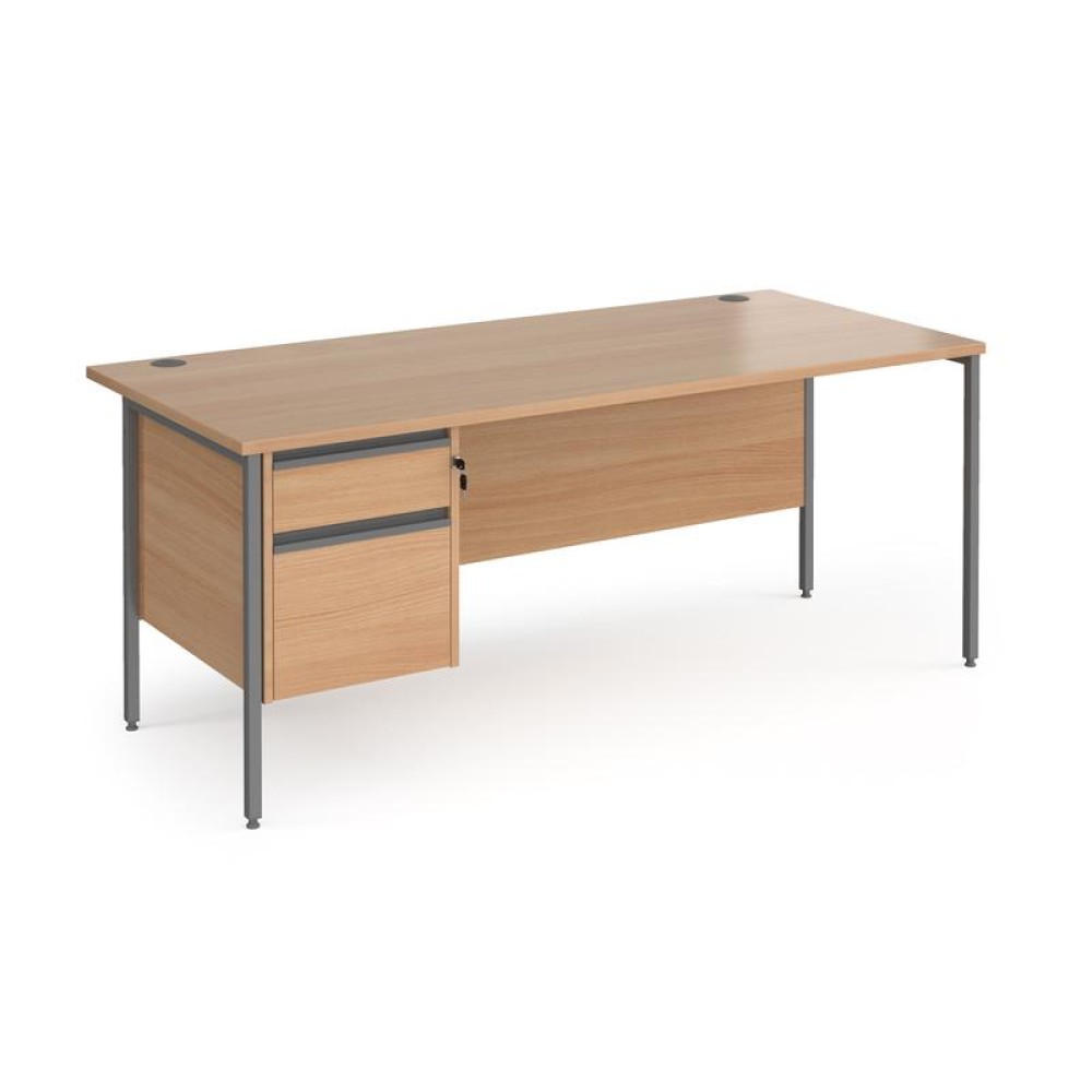Contract 25 straight desk with 2 drawer pedestal and graphite H-Frame leg 1800mm x 800mm - beech top