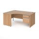 Contract 25 left hand ergonomic desk with 2 drawer silver pedestal and panel leg 1600mm - beech